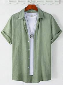 Manfinity Homme Hombres Camisa unicolor con botón sin camiseta - verde menta - Ver 1