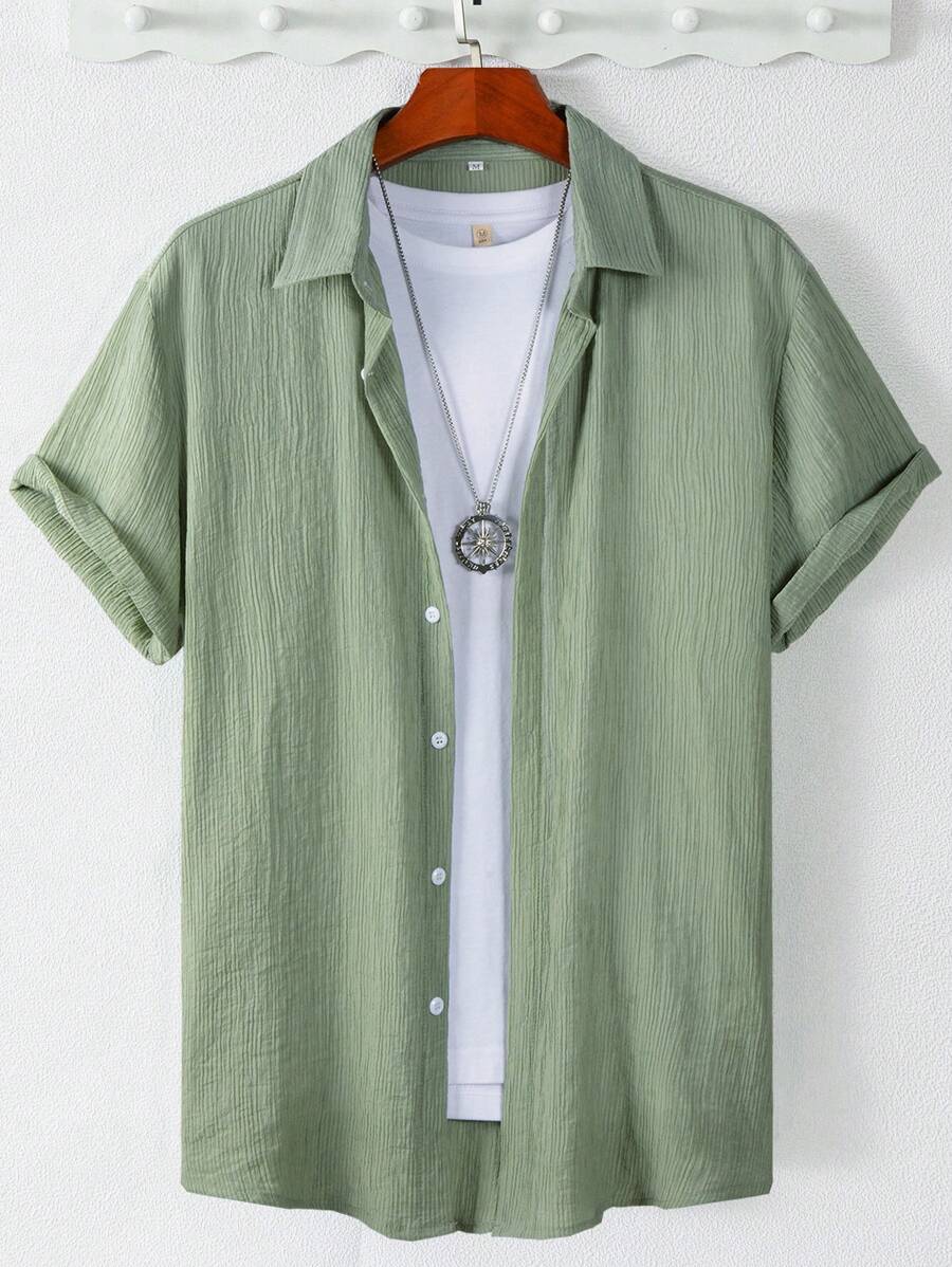 Manfinity Homme Hombres Camisa unicolor con botón sin camiseta - verde menta - Ver 1