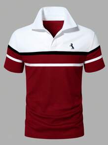 Manfinity Homme Men Colour Block Horse Print Polo Shirt - Red and White - View 5