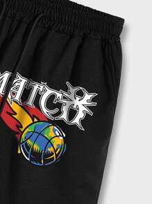 ROMWE MEN Guys Slogan & Skeleton Graphic Tee & Shorts - Black - View 5