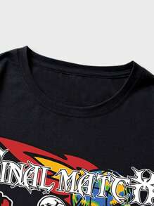 ROMWE MEN Guys Slogan & Skeleton Graphic Tee & Shorts - Black - View 6