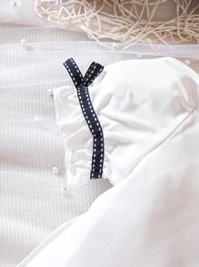 嬰兒泡泡袖襯衫和卷邊短褲 - 藍白色 - 查看 4