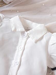 嬰兒泡泡袖襯衫和卷邊短褲 - 藍白色 - 查看 5