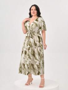 Modelyn 大碼滿版印花繫腰帶連衣裙 - 彩色 - 查看 3