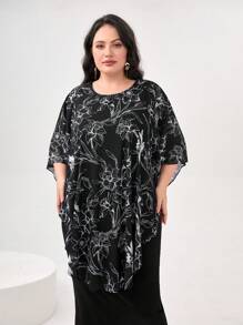 Lacomfia Plus Floral Print Batwing Sleeve Dress - Multicolor - View 3