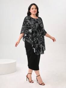 Lacomfia Plus Floral Print Batwing Sleeve Dress - Multicolor - View 5