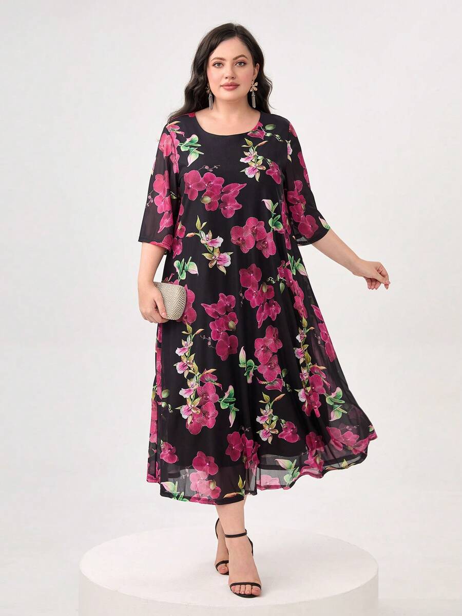 Lacomfia Plus Floral Print Dress - Multicolor - View 1