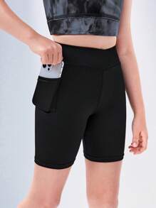 SHEIN Tween Girl Solid Biker Shorts - Black - View 1