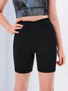 SHEIN Tween Girl Solid Biker Shorts - Black - View 5