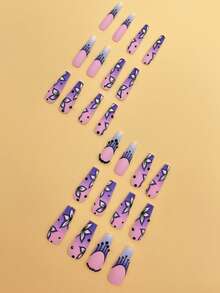 24 chiếc Long Quan Tài In Hoa Móng Tay Giả & 1 Dũa Móng Tay & 1 Tấm Băng Keo - Nhiều màu - Xem 5