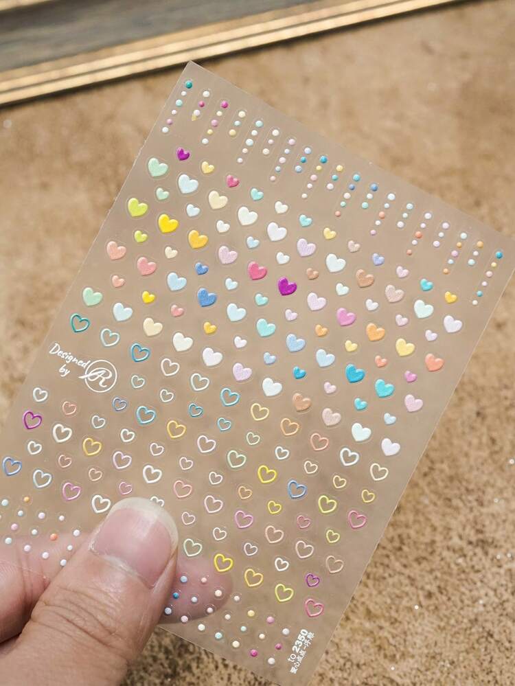 1 feuille Avec Motif Cœur Autocollant À Nail Art Multicolore 3D Mignon Cœur Nail Art Décalcomanies - Multicolore - Voir 3