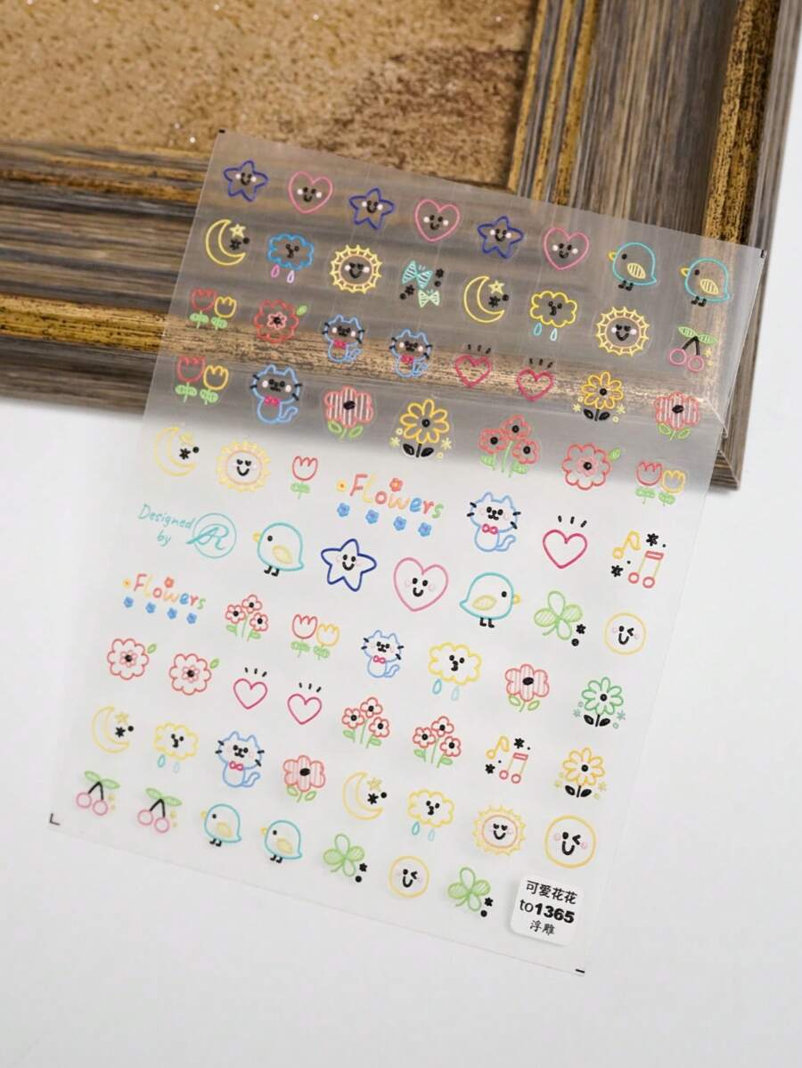 Tấm Nhãn Dán Móng Tay Nghệ Thuật Nhiều Màu Sắc Đáng Yêu Và Họa Tiết Ngôi Sao, Đề Can Dán Móng Nghệ Thuật Pha Trộn Và Kết Hợp Cho Gia Đình DIY - Nhiều màu - Xem 1