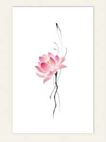 1 张莲花图案纹身贴纸防水持久优雅花朵 DIY 身体艺术贴花 - 彩色 - 查看 2