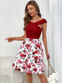 SHEIN Unity cruzado Top & con estampado floral Falda - Multicolor - Ver 4