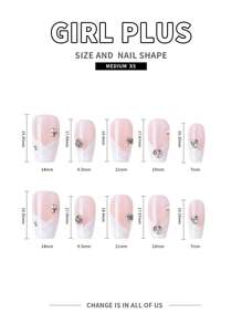 10pcs Short Coffin Rhinestone Decor Fake Nail & 1sheet Tape & 1pc Nail File & 1pc Stick - Baby Pink - View 4