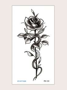 1Sheet Flower & Snake Pattern Tattoo Sticker Body Tattoo Stickers Clavicle Arm Diy Body Art Decals Fake Tattoo