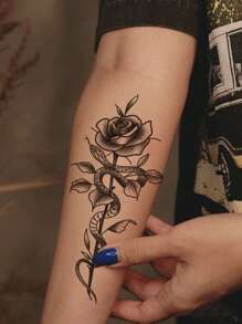 1Sheet Flower & Snake Pattern Tattoo Sticker Body Tattoo Stickers Clavicle Arm Diy Body Art Decals Fake Tattoo