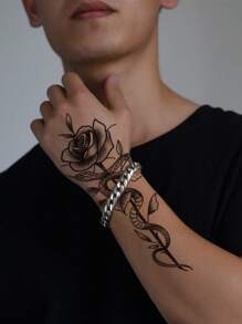 1Sheet Flower & Snake Pattern Tattoo Sticker Body Tattoo Stickers Clavicle Arm Diy Body Art Decals Fake Tattoo