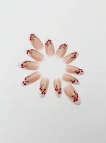 SHEIN X Milania 24pcs Short Almond Shaped European And American Popular Fruit Glossy Painted Nail Patch+1 Piece Of Jelly Glue+1 File Strip Press On Nails Nail Supplies - Multicolor - View 4