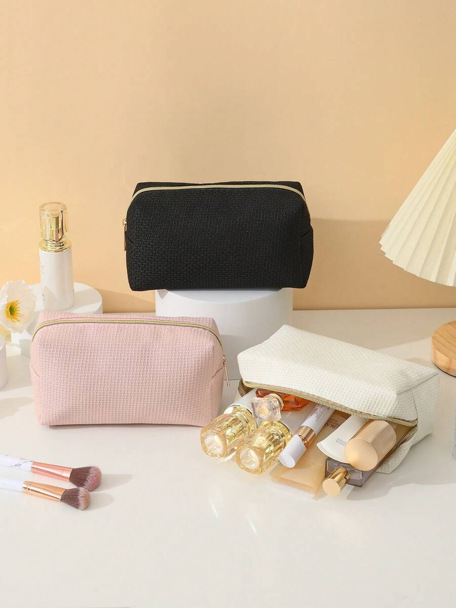 Có thể mang đi Hình vuông Túi trang điểm Sành điệu Đơn giản Cầm tay di động Polyester Dây kéo Túi mỹ phẩm - Màu Hồng baby - Xem 1