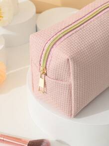 Có thể mang đi Hình vuông Túi trang điểm Sành điệu Đơn giản Cầm tay di động Polyester Dây kéo Túi mỹ phẩm - Màu Hồng baby - Xem 5