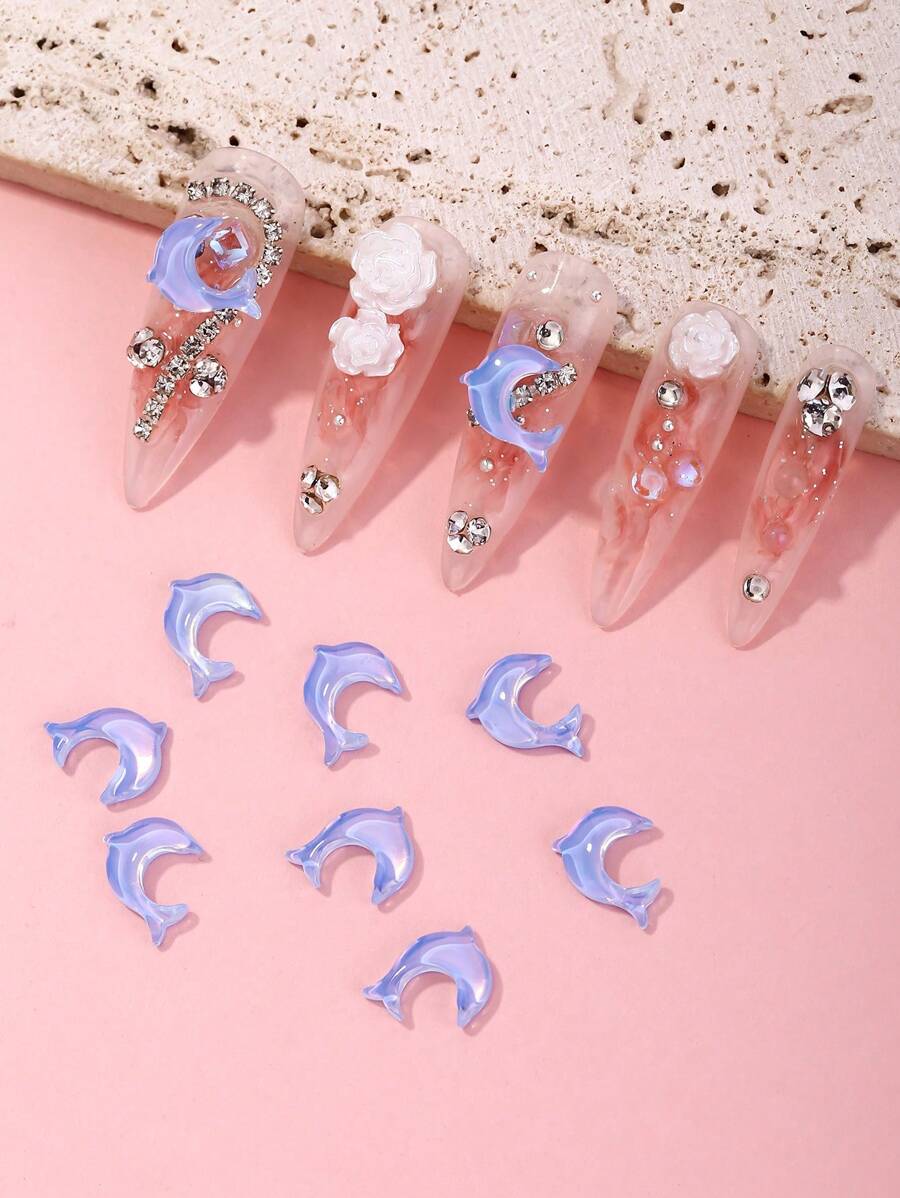 10入組3D海豚設計美甲飾品 - 彩色 - 查看 1