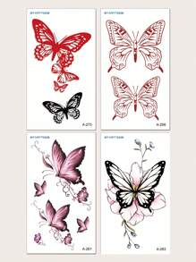 4張蝴蝶圖案紋身貼紙 - 彩色 - 查看 3