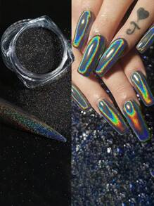 Bột nhũ trang trí móng tay nàng tiên cá lấp lánh, 1 hộp Gel sơn móng tay lấp lánh hiệu ứng ba chiều Y2K - màu đen - Xem 1