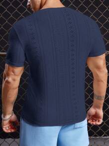 GENTILAND Men Solid V Neck Tee - Navy Blue - View 2