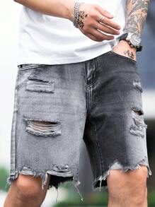 Manfinity EMRG Hombres Shorts en mezclilla algodón desgarro crudo bajo crudo - Gris - Ver 1