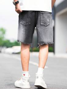 Manfinity EMRG Hombres Shorts en mezclilla algodón desgarro crudo bajo crudo - Gris - Ver 2