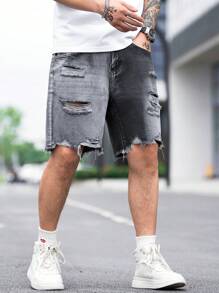 Manfinity EMRG Hombres Shorts en mezclilla algodón desgarro crudo bajo crudo - Gris - Ver 3