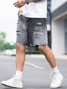 Manfinity EMRG Hombres Shorts en mezclilla algodón desgarro crudo bajo crudo - Gris - Ver 6