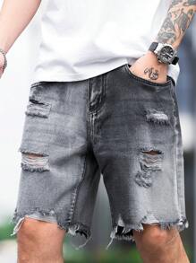 Manfinity EMRG Hombres Shorts en mezclilla algodón desgarro crudo bajo crudo - Gris - Ver 7