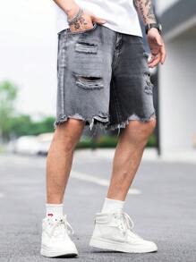 Manfinity EMRG Hombres Shorts en mezclilla algodón desgarro crudo bajo crudo - Gris - Ver 8