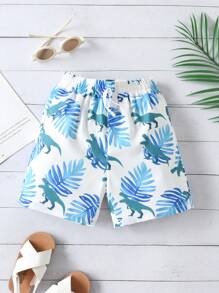 SHEIN Quần short bé trai Thắt nút Nhiệt đới Khủng long Boho - trắng - Xem 1