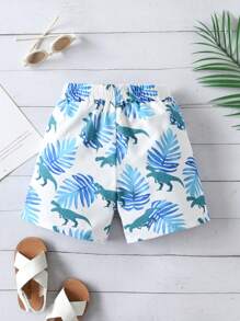 SHEIN Quần short bé trai Thắt nút Nhiệt đới Khủng long Boho - trắng - Xem 2