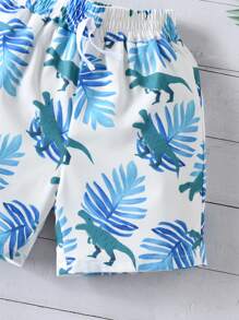SHEIN Quần short bé trai Thắt nút Nhiệt đới Khủng long Boho - trắng - Xem 3