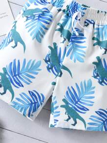 SHEIN Quần short bé trai Thắt nút Nhiệt đới Khủng long Boho - trắng - Xem 4