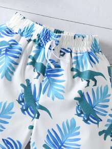 SHEIN Quần short bé trai Thắt nút Nhiệt đới Khủng long Boho - trắng - Xem 5