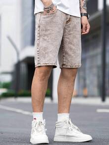 Manfinity Hypemode 男士棉斜口袋百慕大牛仔短褲