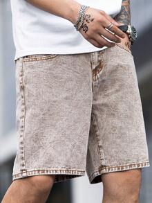 Manfinity Hypemode 男士棉斜口袋百慕大牛仔短褲