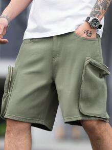 Manfinity LEGND Loose Men's Side Zipper Pockets Bermuda Denim Shorts - Army Green - View 1