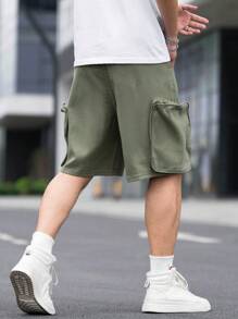 Manfinity LEGND Loose Men's Side Zipper Pockets Bermuda Denim Shorts - Army Green - View 2