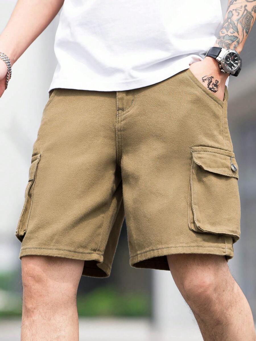 Manfinity EMRG 男士棉側翻蓋口袋工裝短褲