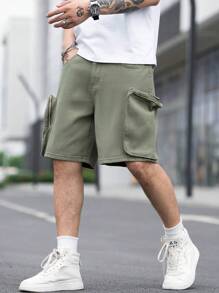 Manfinity LEGND Loose Men's Side Zipper Pockets Bermuda Denim Shorts - Army Green - View 7