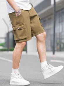 Manfinity EMRG 男士棉側翻蓋口袋工裝短褲