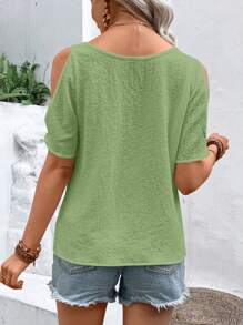 SHEIN LUNE 挖肩鏈條細節襯衫 - 綠色 - 查看 2