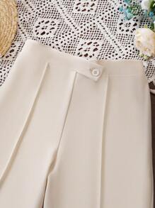 SHEIN Girls Solid Seam Detail Trousers - Apricot - View 3