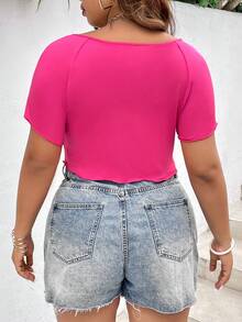 SHEIN Unity Plus Drawstring Front Hanky Hem Tee - Hot Pink - View 2